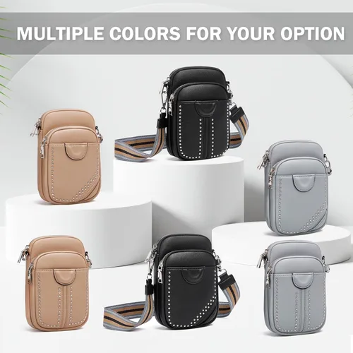 Vista 7 de Eslcorri Bolso cruzado para teléfono celular, pequeña bolsa multifuncional para teléfono celular, cartera de cuero para mujer
