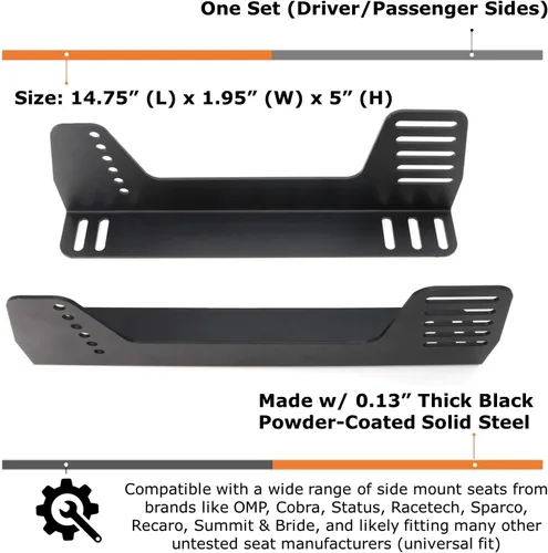 Vista 2 de iJDMTOY Adaptadores de soporte de montaje lateral en forma de L de 90 grados de ajuste universal compatibles con asiento de carreras