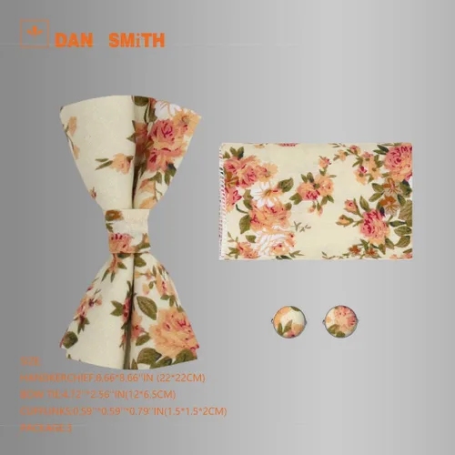 Vista 4 de Dan Smith Cotton Bowties For Mens 25.6"-Neck-Size Clip-On Adjustable Floral Bowties Hankie Set