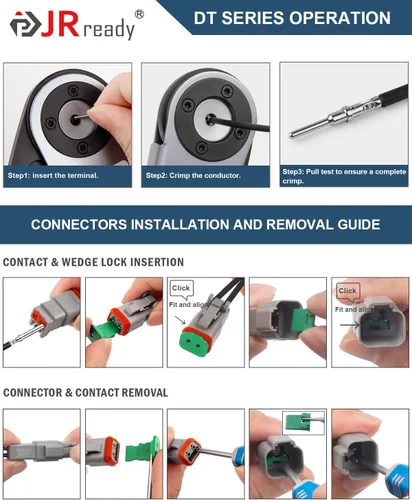 Vista 9 de JRready Deutsch Kit de conectores impermeables de 2 pines, conectores DT de 3, 4, 6, 8, 12 pines, herramienta de crimpado Deutsch para automóvil