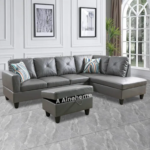 Vista 16 de A Ainehome Sofá seccional de muebles, moderno sofá de cuero en forma de L para sala de estar, apartamento y espacio pequeño