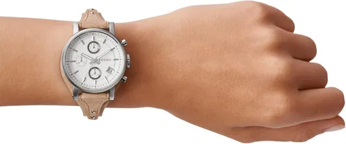 Vista 6 de Fossil Reloj de cuarzo con cronógrafo de acero inoxidable y cuero para mujer