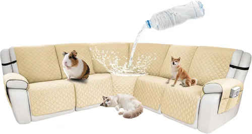 Vista 79 de Fundas impermeables para sofá reclinable seccional en forma de L, 7 piezas, antideslizantes, lavables, juego de fundas reclinables para mascotas