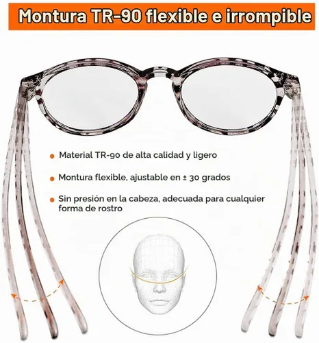 Vista 5 de Gleyemor Blue Light Glasses for Men Women, Vintage Round Frame Eyeglasses Leopardo