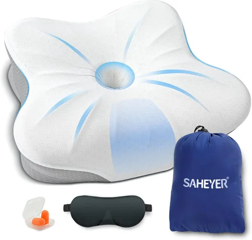 Vista 9 de Almohada de viaje para dormir, almohadas ergonómicas de apoyo cervical para el cuello, almohada de viaje de espuma viscoelástica ligera para Negro