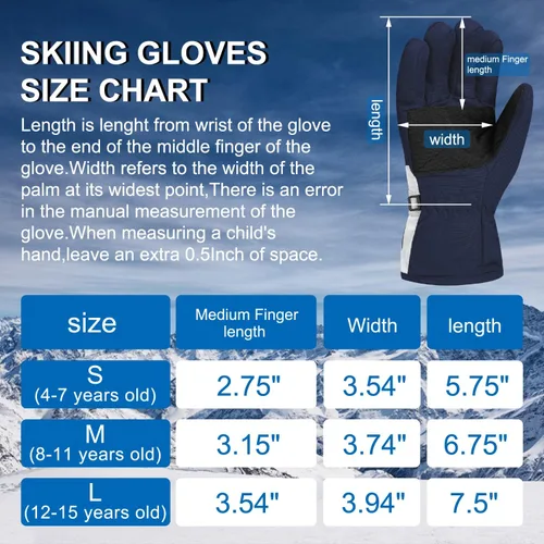 Vista 2 de Guantes de nieve para niños, impermeables, aislados, guantes de invierno para esquí, guantes de nieve para niños y niñas de 7 a 10 años