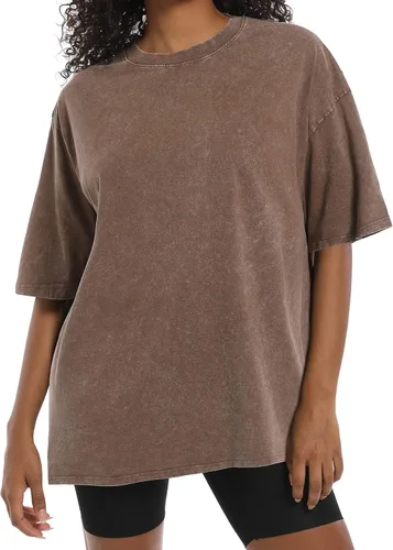 Vista 3 de Camisetas de gran tamaño para mujer, estilo vintage, básicas, estilo novio, holgadas, holgadas, estilo grunge, de algodón lavado ácido