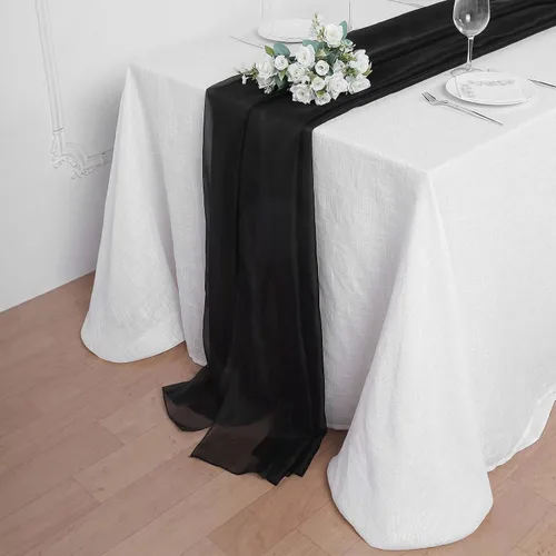 Vista 11 de Tableclothsfactory Camino de mesa de gasa de amatista de 22 x 80 pulgadas para bodas, fiestas, banquetes, decoración, ajuste rectangular y mesa