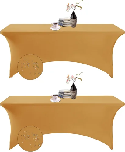 Vista 91 de Paquete de 2 fundas de mesa de elastano impermeables para mesas rectangulares, 6 pies, negras, elásticas, resistentes a manchas, para todas