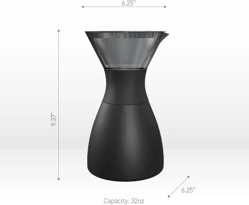 Vista 6 de asobu Cafetera de Vertido Aislada (32 oz.) Vacío de Doble Pared, Filtro de Acero Inoxidable y Jarra para Llevar (Borgoña)