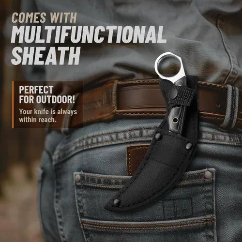 Vista 5 de Cuchillo táctico con funda y mango de micarta, cuchillo pequeño de hoja fija, multiherramienta 24 en 1 con mini herramientas y alicates de cuchillo