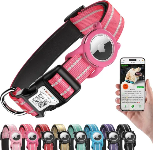 Vista 12 de Collar de perro Airtag con código QR, collar reflectante para perro con soporte Airtag, acolchado suave y hebilla de bloqueo de seguridad ajustable