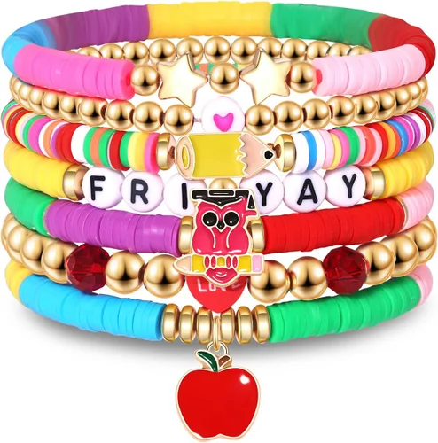 Vista 181 de Surfer Heishi - Pulseras apilables para mujer, apilables, de vinilo arcoíris, disco de arcilla, pulseras elásticas para la amistad, joyería bohemia