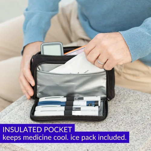 Vista 4 de Sugar Medical Bolsa aislante para insulina con organizador de bolígrafos de diabetes – Bolsa de viaje para diabéticos para bolígrafos de insulina