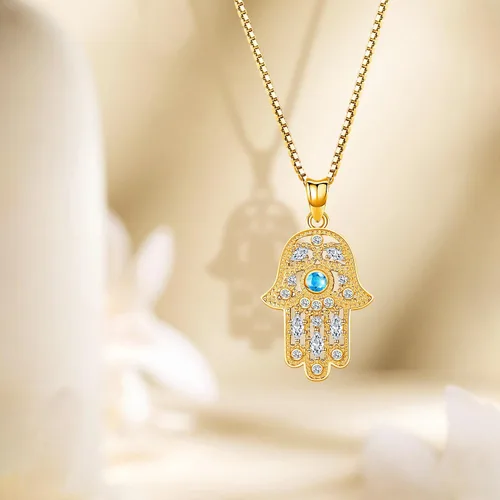 Vista 82 de Aniu Joyería de plata de ley 925 Hamsa de Fátima para mujer con circonita cúbica, viene con caja de regalo negra