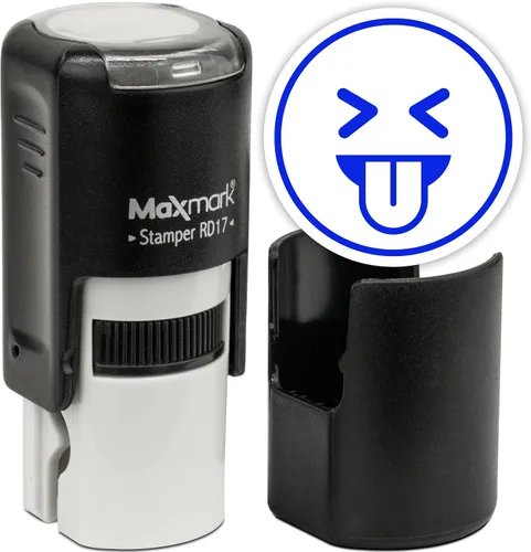 Vista 37 de MaxMark Sello de Emoji Autoentintado Redondo - Enojada - Tinta Negra