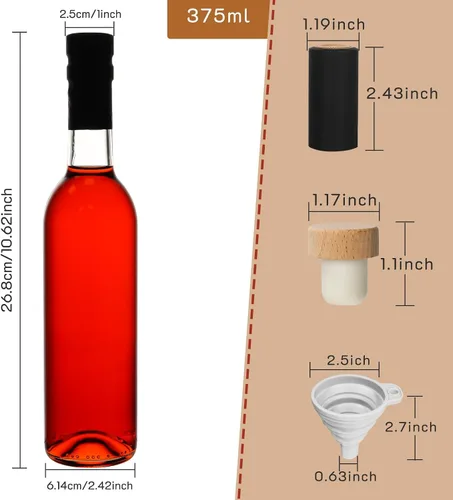 Vista 2 de DHSBTLS Botellas de vidrio transparente de 12 oz con tapas de corcho Paquete de 12 tapas de madera blanca de 12.7 fl oz