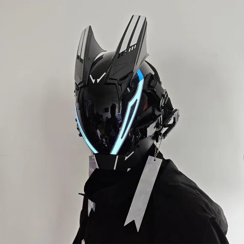 Vista 6 de KYEDAY Máscara punk para hombres, máscara LED para mujer, tecnología punk futurista, cosplay, Halloween, fiesta, festival de música, accesorios