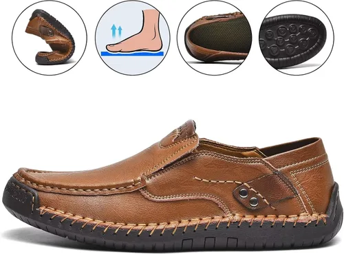 Vista 4 de Mocasines de cuero para hombre, zapatos casuales de moda para negocios, Arkget, zapatos de conducción para hombre, incluye plantilla extra