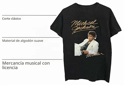 Vista 2 de Michael Jackson Camiseta de Thriller White Suit Slim Fit Negro para hombre