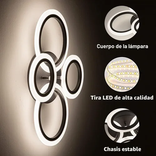Vista 7 de Shine LUEST Lámpara de techo LED moderna de 34 W, 3000 K-6000 K regulable, accesorios de iluminación de techo para montaje en techo, 4 anillos