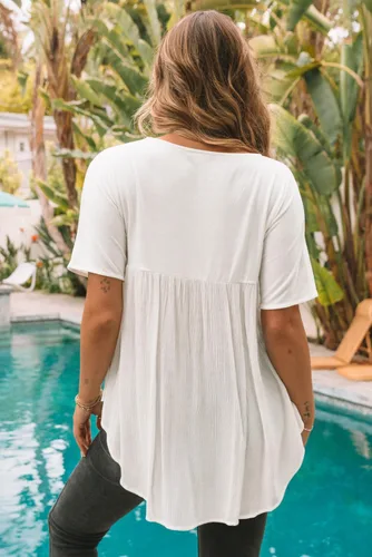 Vista 7 de Melliflo Blusas mexicanas bordadas florales con cuello en V para mujer, estilo bohemio, dobladillo alto y bajo, blusas campesinas tipo babydoll