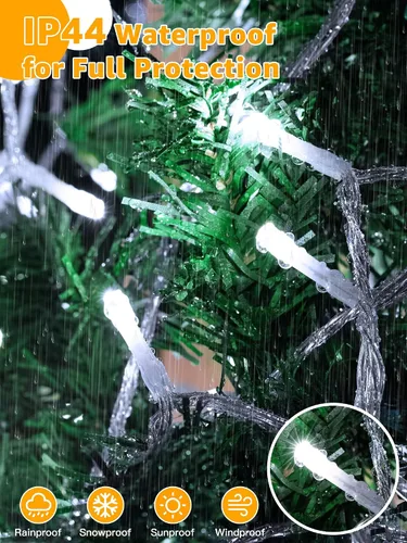 Vista 6 de Guhope - Luces de Navidad 600LED 98 pies, luces de cadena impermeables para exteriores con control remoto y temporizador, 8 modos de luces de hadas