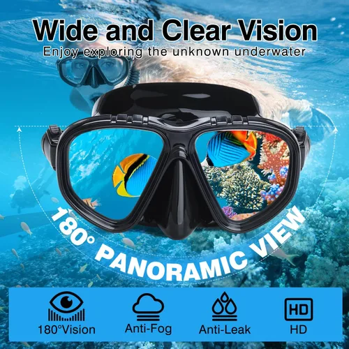 Vista 2 de Snorkel Set Wide-View Adult Snorkeling Scuba Gear, Professional Snorkel Goggles Anti-Fog Diving Mask, Anti-Leak Swim Goggles and Dry Top Snorkel for