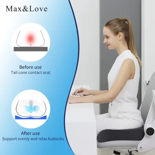 Vista 7 de Cojín de espuma viscoelástica para silla de asiento para aliviar el dolor de espalda, ciática, dolor de coxis, disco degenerativo, cojín ortopédico