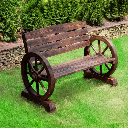 Vista 4 de Zingz & Thingz Rustic American Old West Outdoor Home & Garden - Banco de ruedas de madera para exteriores, 42.25 x 21 x 31 pulgadas, marrón