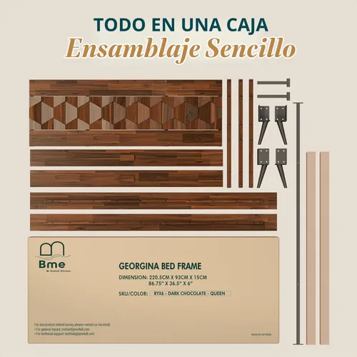Vista 7 de Bme Georgina - Marco de cama tamaño Queen con cabecero y diseño geométrico artesanal distintivo, diseño con patente estadounidense pendiente, madera