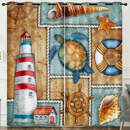Vista 9 de HOSIMA Cortinas de tortuga marina, cortinas con temática de animales costeros azules para niñas, sala de estar, dormitorio, decoración de baño, 2