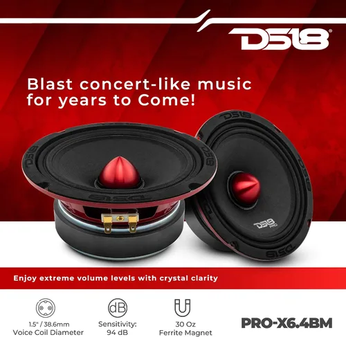 Vista 5 de DS18 PRO-X6.4BM - Altavoz de 6.5 pulgadas de rango medio, bala de aluminio rojo, 500 W, máximo 250 W, RMS 4 ohmios, cable de altavoz de 16 GA, 100