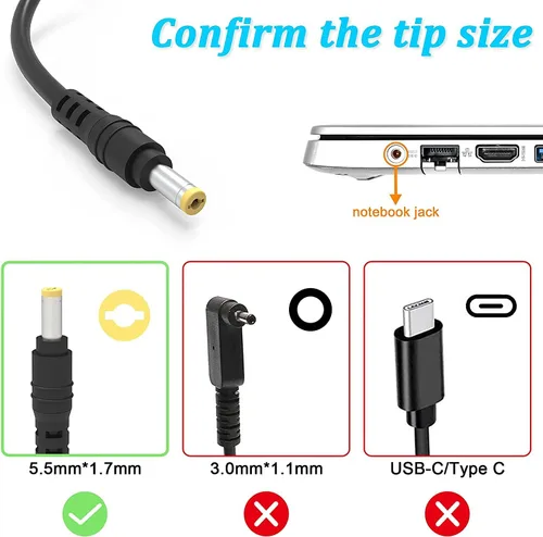 Vista 2 de Cargador adaptador de CA de repuesto para Acer Aspire V3-551-8469 V3-571G-9686 V5-171-9661; Acer Aspire V3-551-8664 V3-551-8809; Acer Aspire