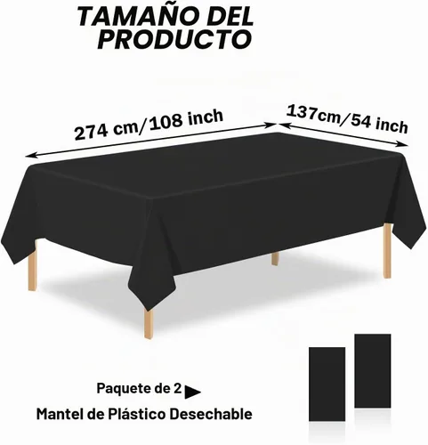 Vista 2 de Paquete de 2 manteles desechables de plástico color negro