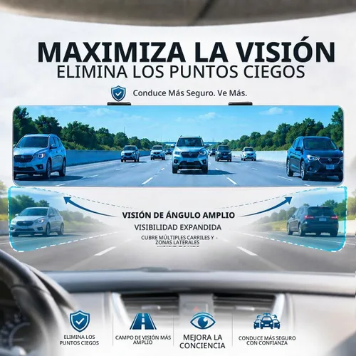 Vista 3 de SkycropHD Espejo retrovisor antirreflejo sin marco, espejo panorámico de gran angular interior, elimina puntos ciegos para automóvil, SUV, camión