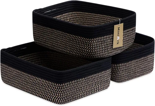 Vista 22 de MiniArk Cestas organizadoras grandes poco profundas de 15 x 11 x 5.1 pulgadas, contenedores de almacenamiento tejidos de cuerda para baño, estantes