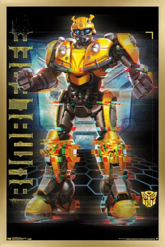 Vista 13 de Trends International Hasbro Transformers: Bumblebee - Póster de pared Glitch, 14.725 x 22.375 pulgadas, versión enmarcada de madera de granero