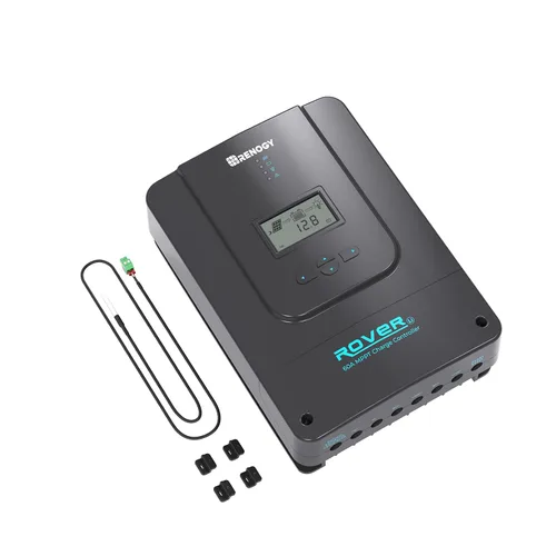 Vista 11 de Renogy Controlador de carga solar Rover 20A 12V24V Auto DC Entrada MPPT Controladores de carga para paneles solares LCD ajustable