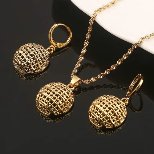 Vista 2 de Juego de joyas de oro de 24 quilates con colgante de cuentas redondas africanas para mujer