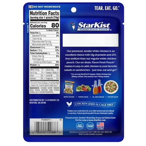 Vista 2 de StarKist Less Sodium Premium White Chicken - Bolsa de 2.6 onzas (paquete de 1)