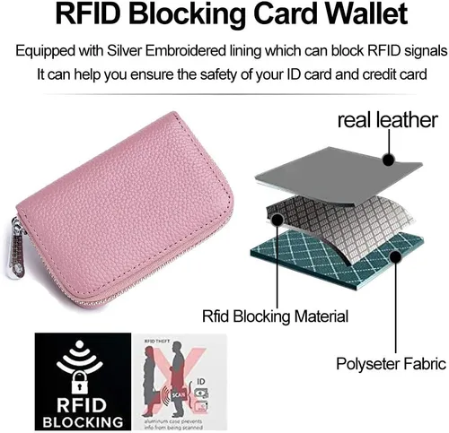 Vista 6 de EASTNIGHTS Cartera de cuero genuino para tarjetas de crédito RFID con cremallera