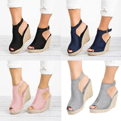 Vista 2 de NOLDARES Sandalias casuales para mujer, de moda, con plataforma, alpargata y cuñas, cómodas romanas, con correa al tobillo