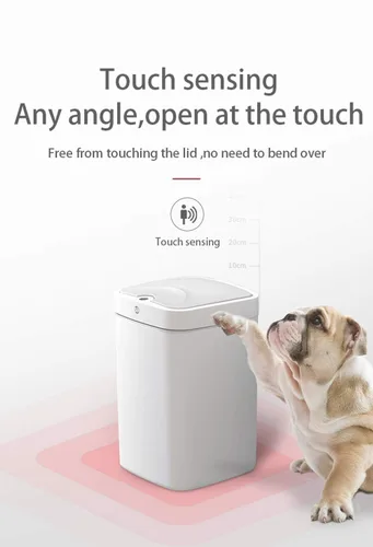 Vista 4 de Bote de basura automático con sensor, cubo de basura de metal de 4.7 galones, sin contacto, automático blanco perla para oficina y baño