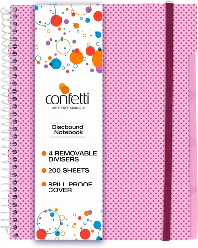 Vista 13 de Confetti Cuaderno de espiral – 4 separadores extraíbles, cubierta a prueba de derrames, banda elástica de cierre, bolsillo de almacenamiento – Bloc
