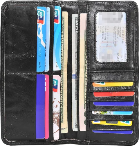 Vista 4 de Yeeasy billetera plegable grande, cuero auténtico, clásico, para hombre