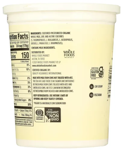Vista 3 de Yogur de leche entera griego orgánico, liso, 32 oz