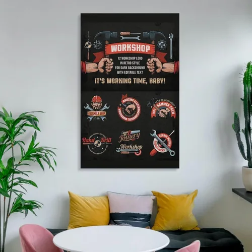 Vista 6 de TYOka Auto Repair Shop Logo Retro Simple Poster Home Canvas Wall Decoration Art Canvas Painting Wall Art Poster for Bedroom Living Room Decor