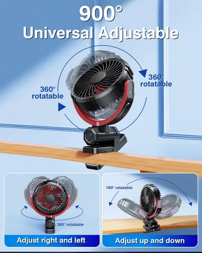 Vista 3 de Ventilador con clip de batería para visera de automóvil Asiento Rojo