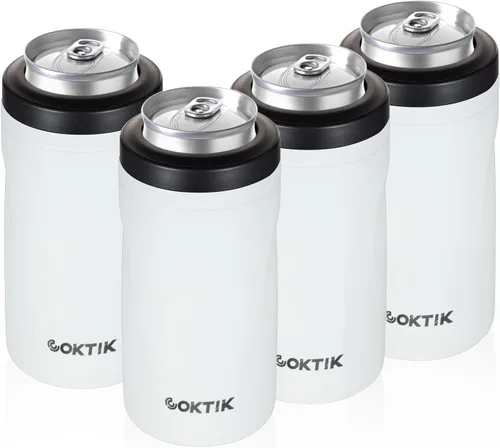 Vista 32 de COKTIK 4 en 1 enfriador de latas aislado, enfriador de latas delgadas de doble pared para latas de 12 oz regulares o delgadas y botellas de cerveza